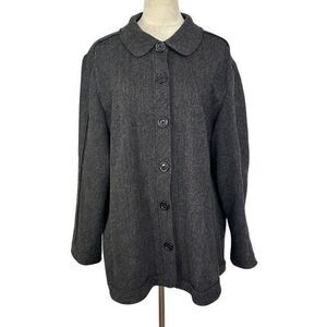 Talbots 100% Wool Coat Herringbone Button Front Collared Jacket Gray Womens 20W‎
